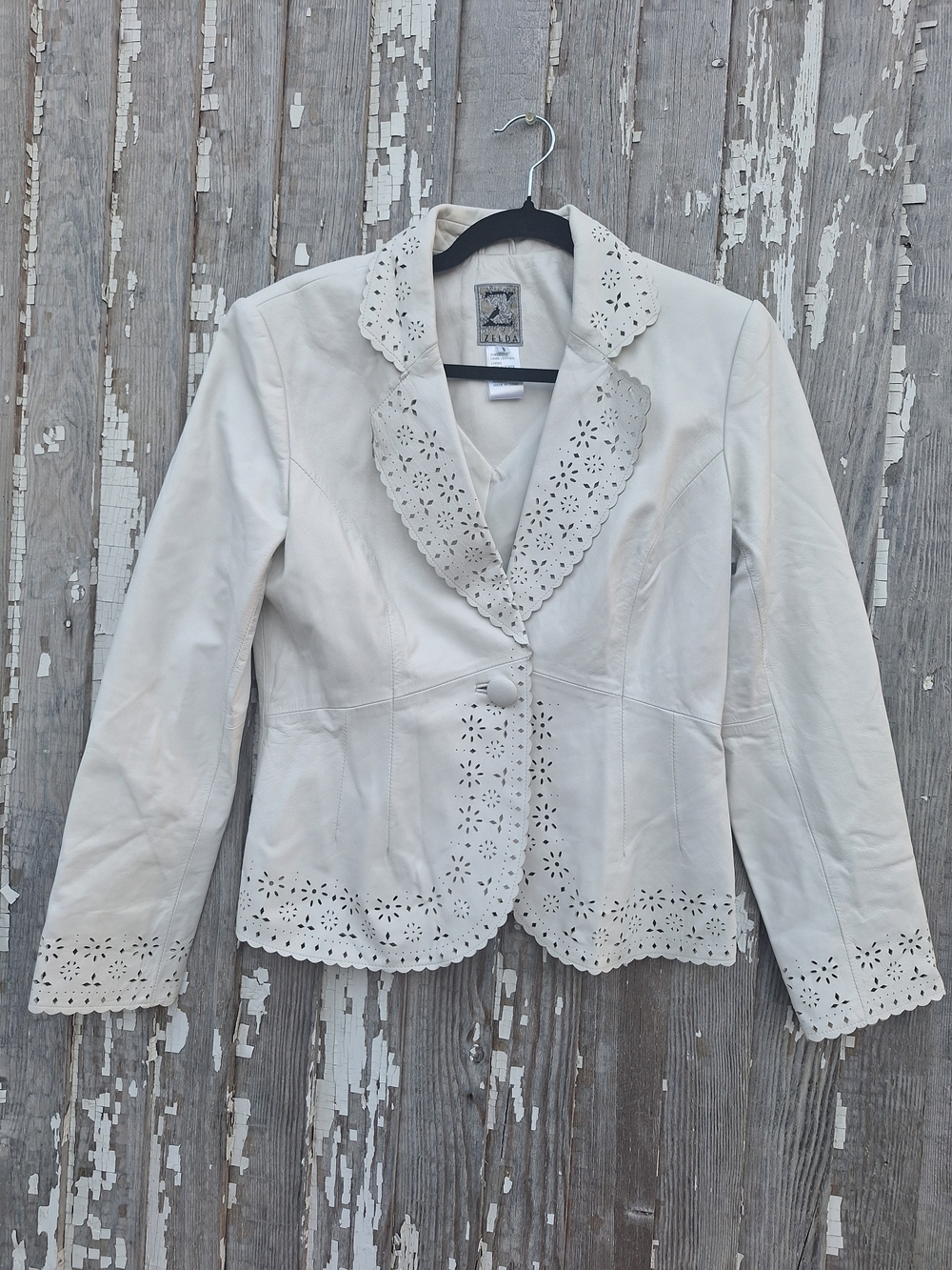 Vintage Zelda Lambs Leather Eyelet-Trim Blazer Size 8